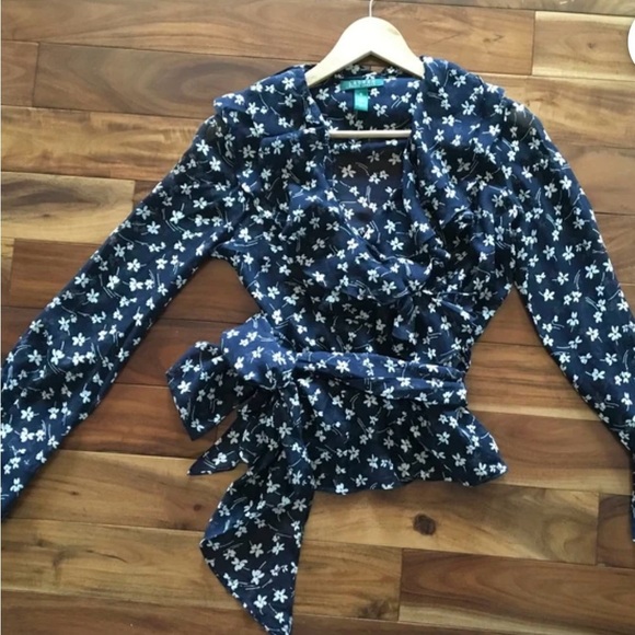 Vintage Ralph Lauren 100% Silk designer blouse black floral Silk Top Size PS - Picture 7 of 11